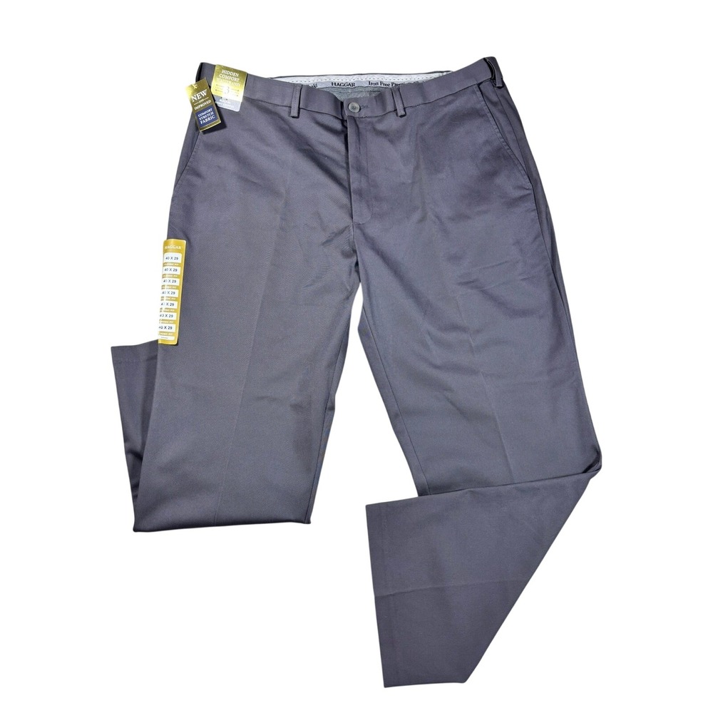 Haggar Mens Iron Free Premium Khaki‎ Classic Fit Pants 40x29 Dark Grey HC01000
